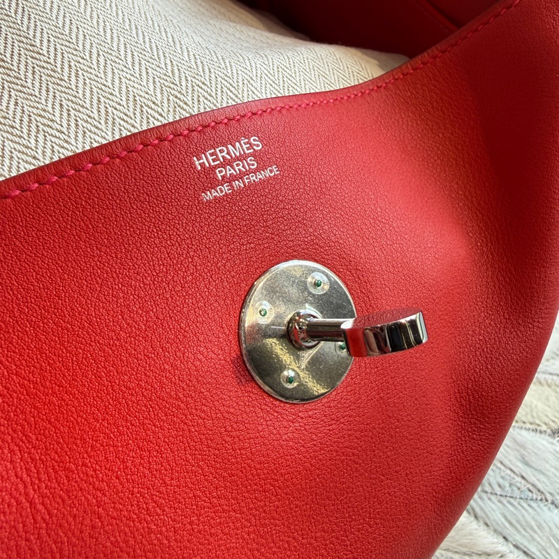 HERMESLINDY30 Swift皮 紅銀X刻 手提肩背包-6