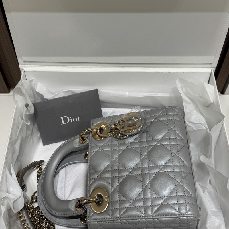 99%新 Dior lady 灰色三格迷你 Mini Grey-5