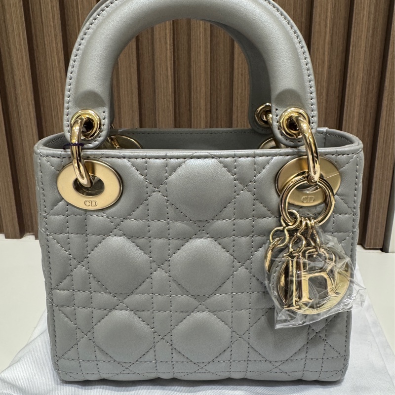 99%新 Dior lady 灰色三格迷你 Mini Grey-6