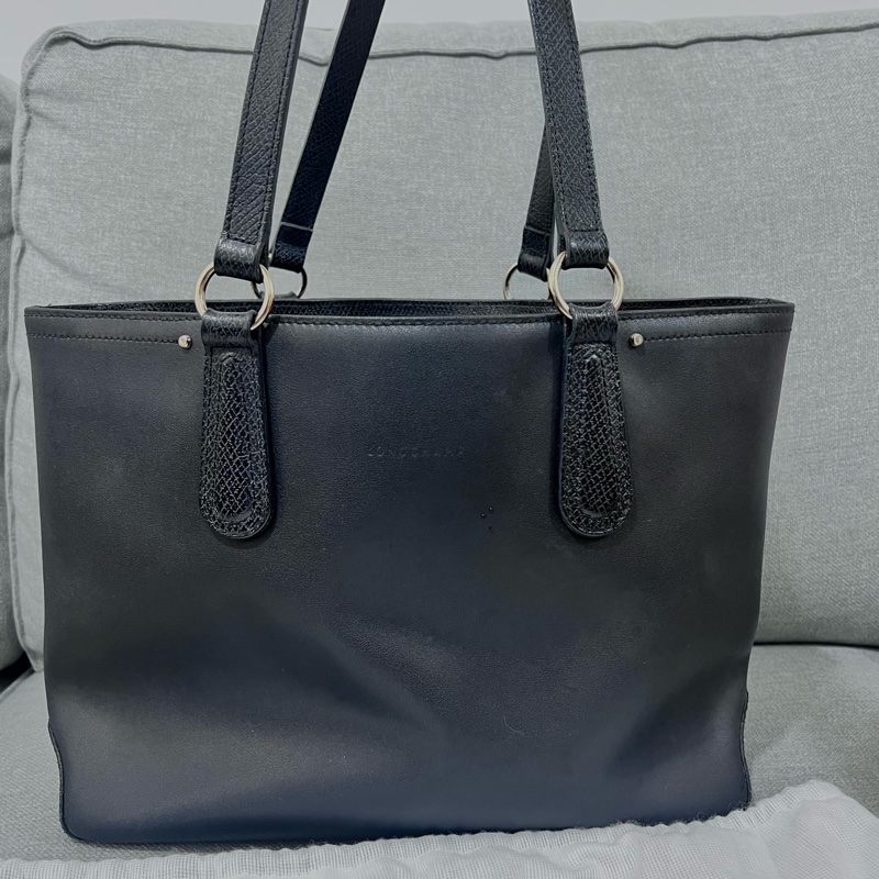 Longchamp 全牛皮黑托特包（有拉鍊）-0