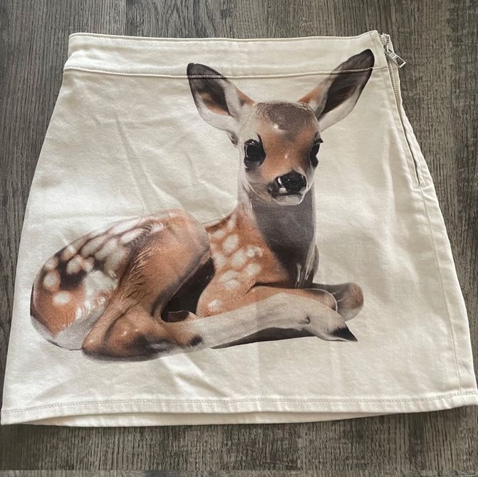 Burberry 鹿印花彈力丹寧迷你裙-0