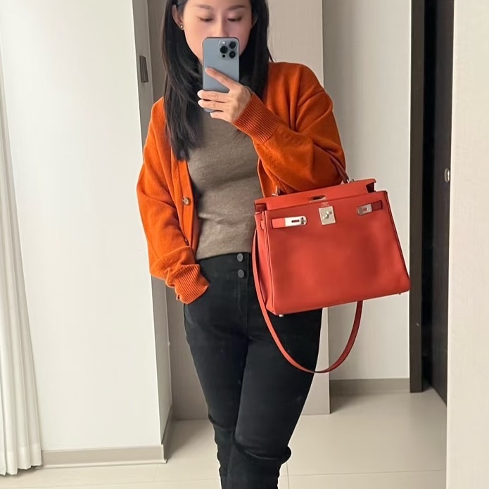 #全網最低💰 #閒置帶膜✨ 愛馬仕凱莉28磚紅色銀扣tc皮t刻-3
