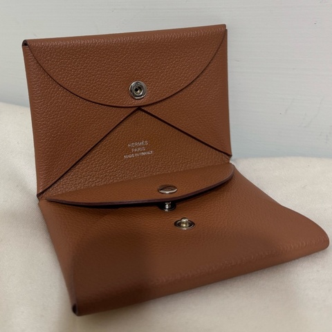 愛馬仕Calvi Duo 經典金棕銀釦