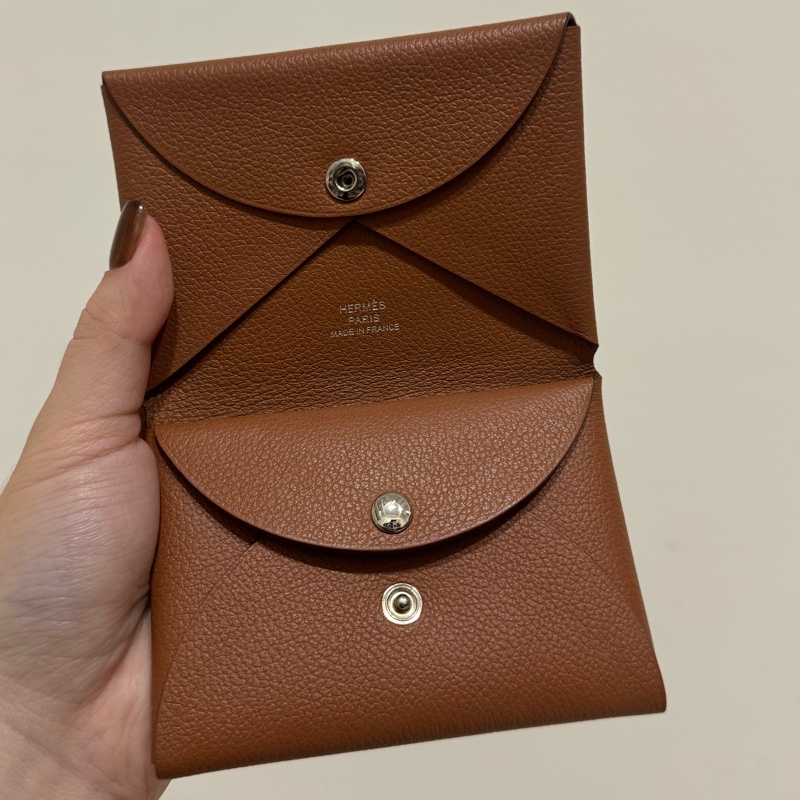 愛馬仕Calvi Duo 經典金棕銀釦-3