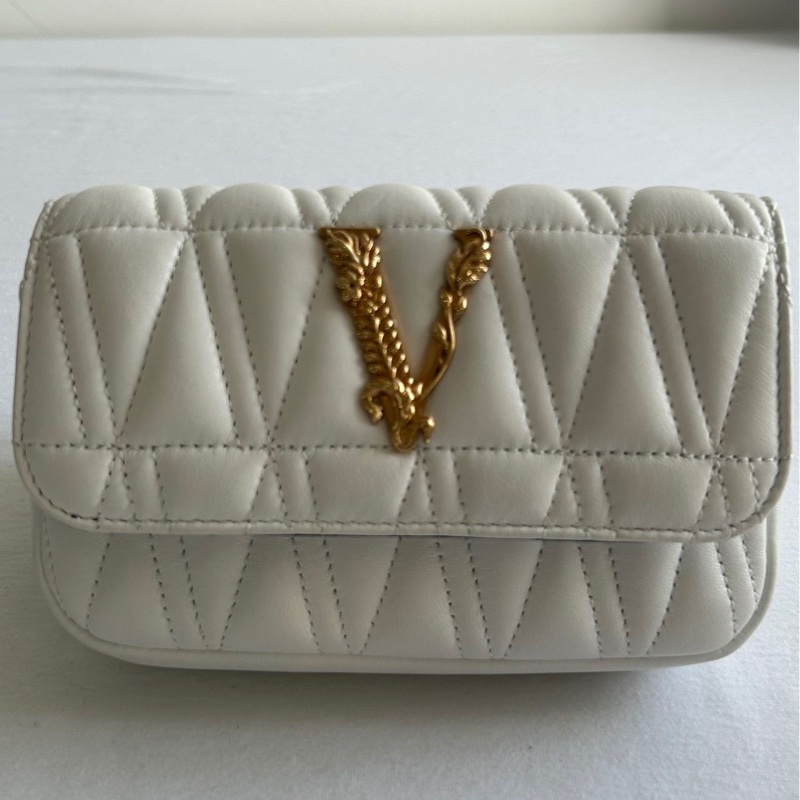 Versace凡賽斯 Virtus系列金標鏈條包 白色羊皮衍縫 小號斜挎款-1