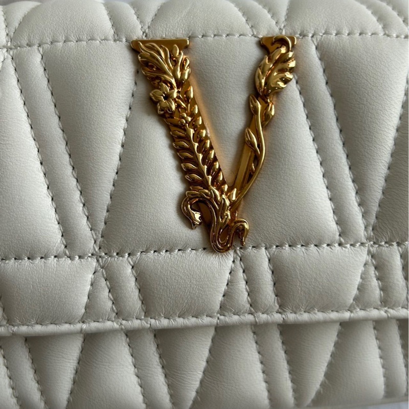 Versace凡賽斯 Virtus系列金標鏈條包 白色羊皮衍縫 小號斜挎款-5