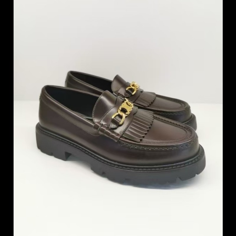 Celine 經典款女裝皮革樂福鞋 37碼 棕色-0