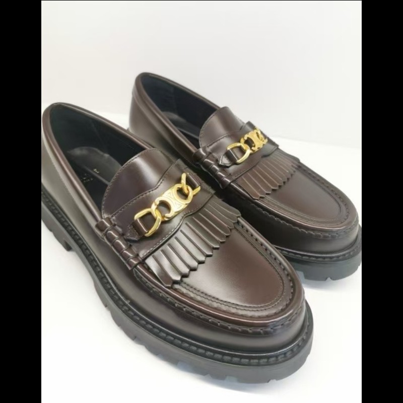 Celine 經典款女裝皮革樂福鞋 37碼 棕色-1