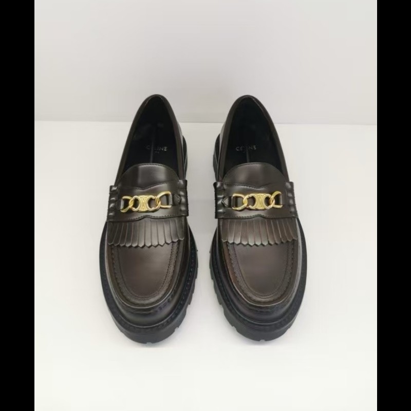 Celine 經典款女裝皮革樂福鞋 37碼 棕色-4