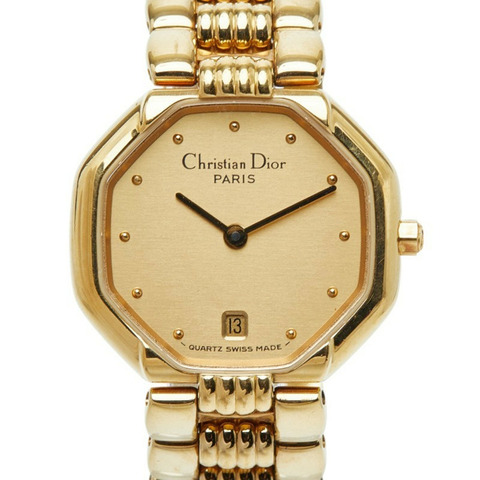 Christian Dior 八角形腕錶 48.153 石英金色錶盤不鏽鋼女錶