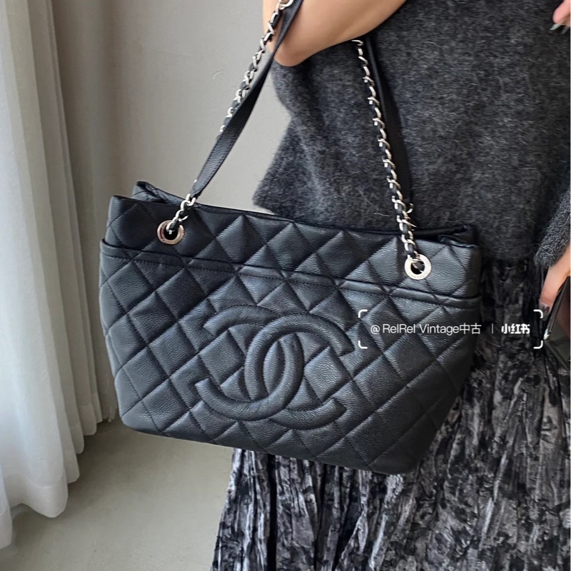 🥨超優惠香奈兒Vintage老香CHANEL黑色荔枝皮金釦雙C豆腐包A67291-1