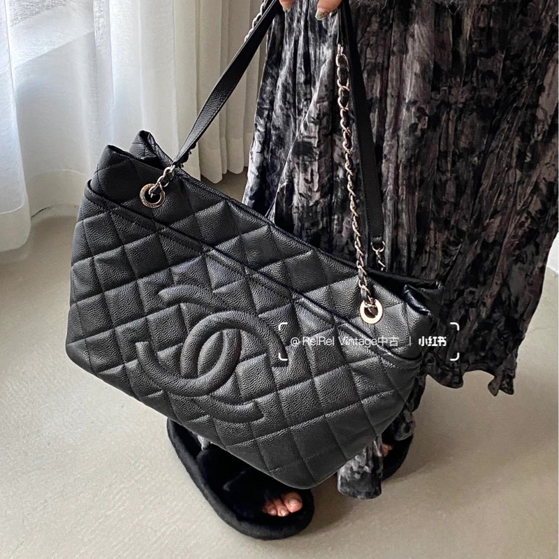 🥨超優惠香奈兒Vintage老香CHANEL黑色荔枝皮金釦雙C豆腐包A67291-2