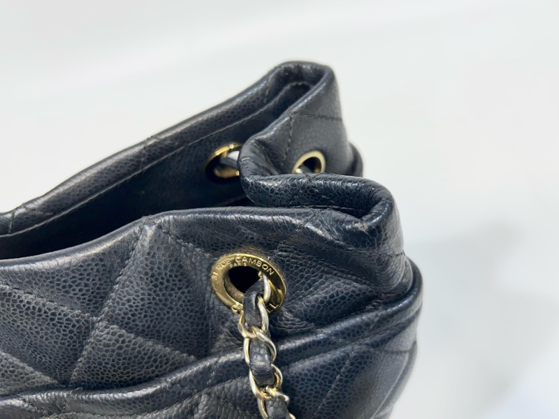 🥨超優惠香奈兒Vintage老香CHANEL黑色荔枝皮金釦雙C豆腐包A67291-10