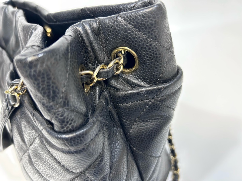 🥨超優惠香奈兒Vintage老香CHANEL黑色荔枝皮金釦雙C豆腐包A67291-12