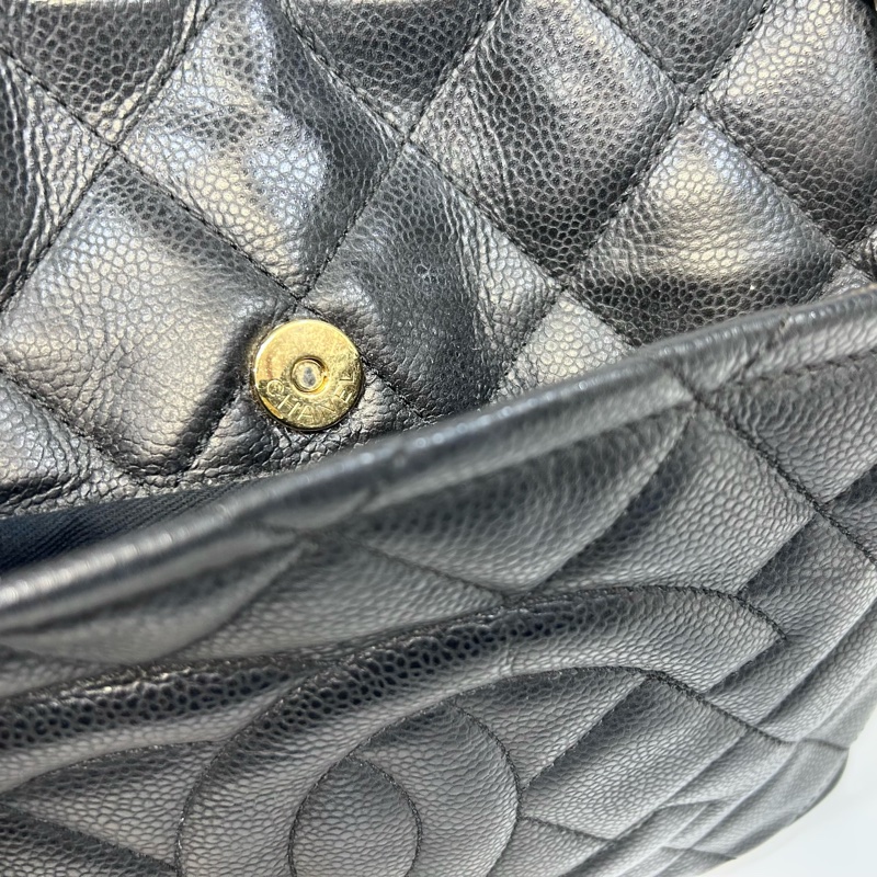 🥨超優惠香奈兒Vintage老香CHANEL黑色荔枝皮金釦雙C豆腐包A67291-13