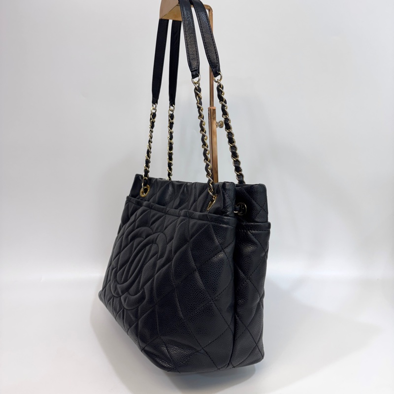 🥨超優惠香奈兒Vintage老香CHANEL黑色荔枝皮金釦雙C豆腐包A67291-4