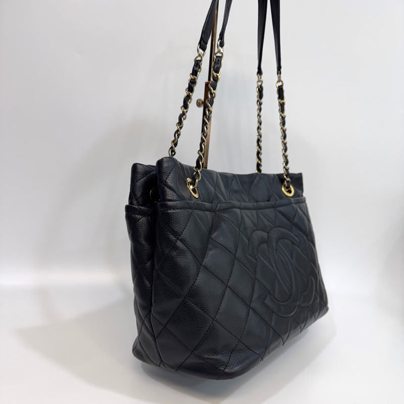 🥨超優惠香奈兒Vintage老香CHANEL黑色荔枝皮金釦雙C豆腐包A67291-5