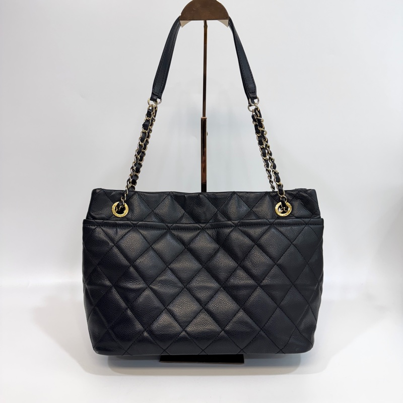 🥨超優惠香奈兒Vintage老香CHANEL黑色荔枝皮金釦雙C豆腐包A67291-6