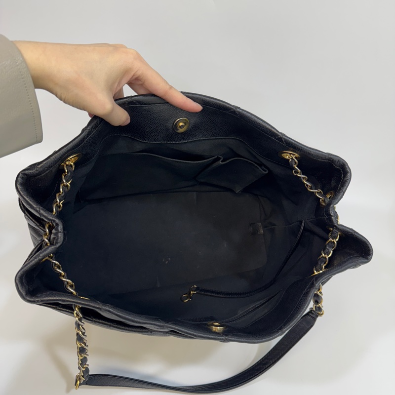 🥨超優惠香奈兒Vintage老香CHANEL黑色荔枝皮金釦雙C豆腐包A67291-8