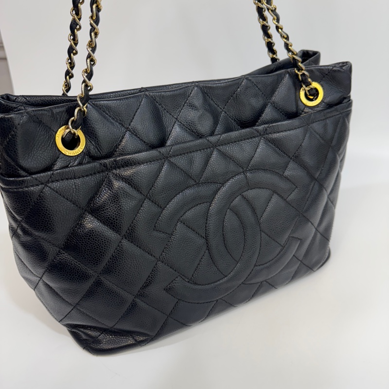 🥨超優惠香奈兒Vintage老香CHANEL黑色荔枝皮金釦雙C豆腐包A67291-11