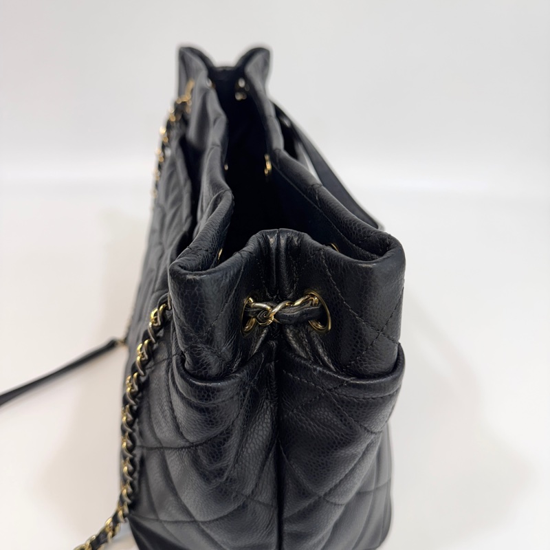 🥨超優惠香奈兒Vintage老香CHANEL黑色荔枝皮金釦雙C豆腐包A67291-14