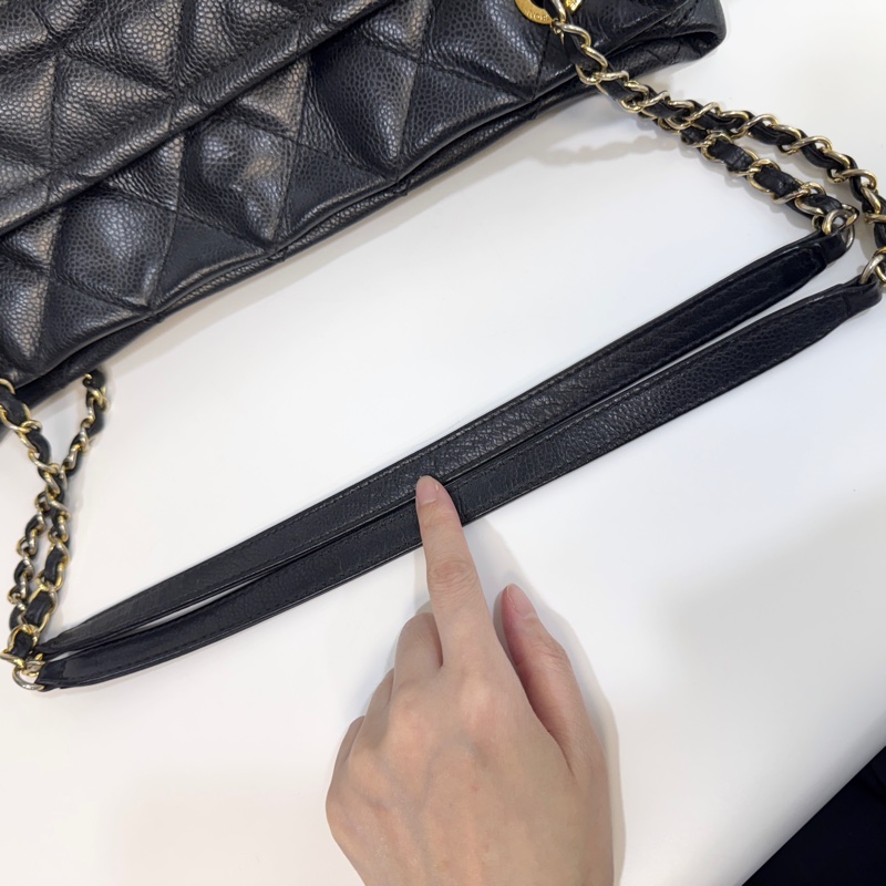 🥨超優惠香奈兒Vintage老香CHANEL黑色荔枝皮金釦雙C豆腐包A67291-21