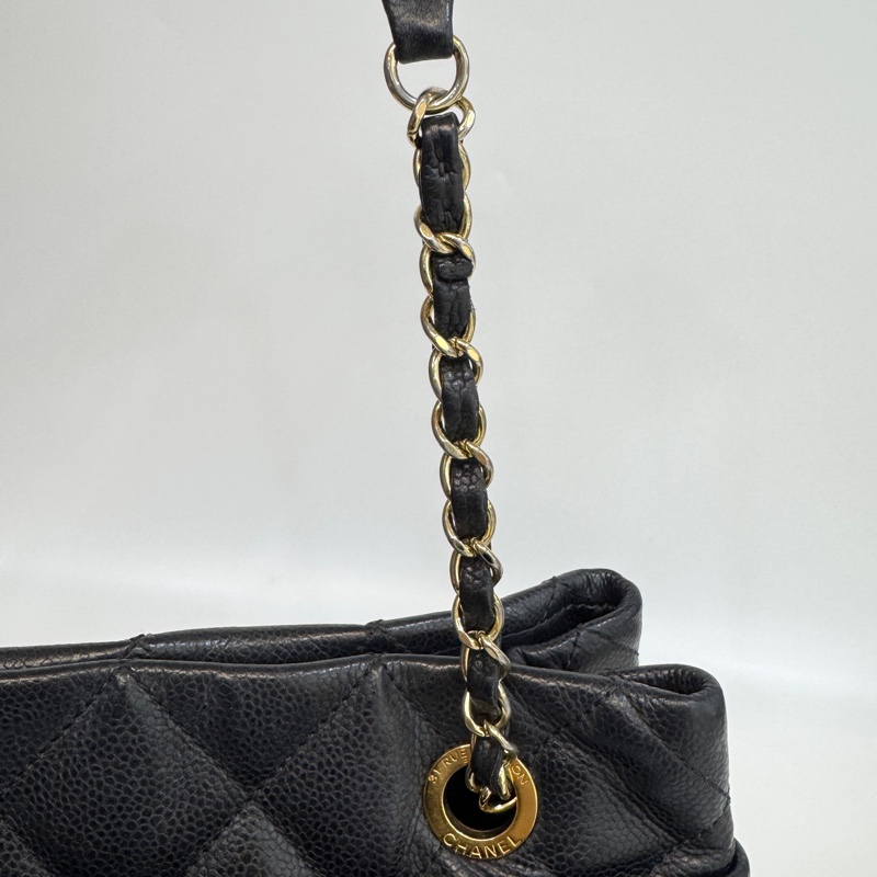 🥨超優惠香奈兒Vintage老香CHANEL黑色荔枝皮金釦雙C豆腐包A67291-23