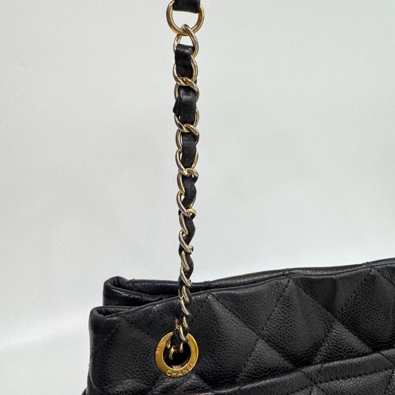 🥨超優惠香奈兒Vintage老香CHANEL黑色荔枝皮金釦雙C豆腐包A67291-24