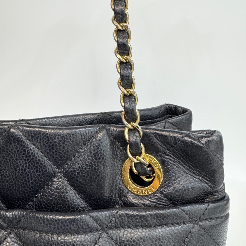 🥨超優惠香奈兒Vintage老香CHANEL黑色荔枝皮金釦雙C豆腐包A67291-27