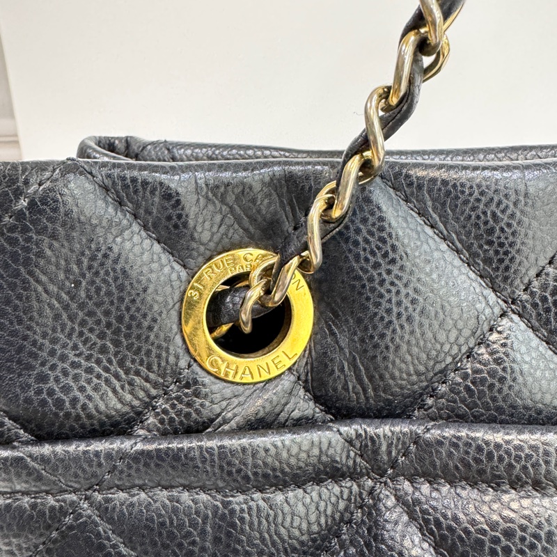 🥨超優惠香奈兒Vintage老香CHANEL黑色荔枝皮金釦雙C豆腐包A67291-28