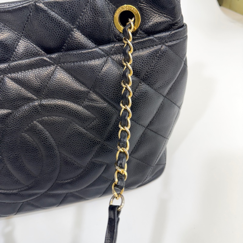 🥨超優惠香奈兒Vintage老香CHANEL黑色荔枝皮金釦雙C豆腐包A67291-29