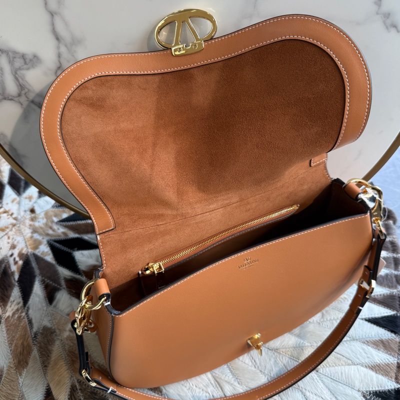 Valentino 全皮革馬鞍包HOBO兩用包焦糖色bag-4