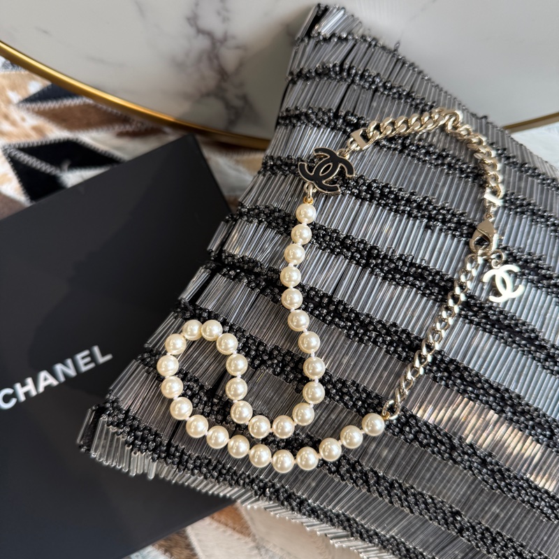 CHANEL珍珠配黑琺瑯 淡金色項鍊 全新品 可調-3