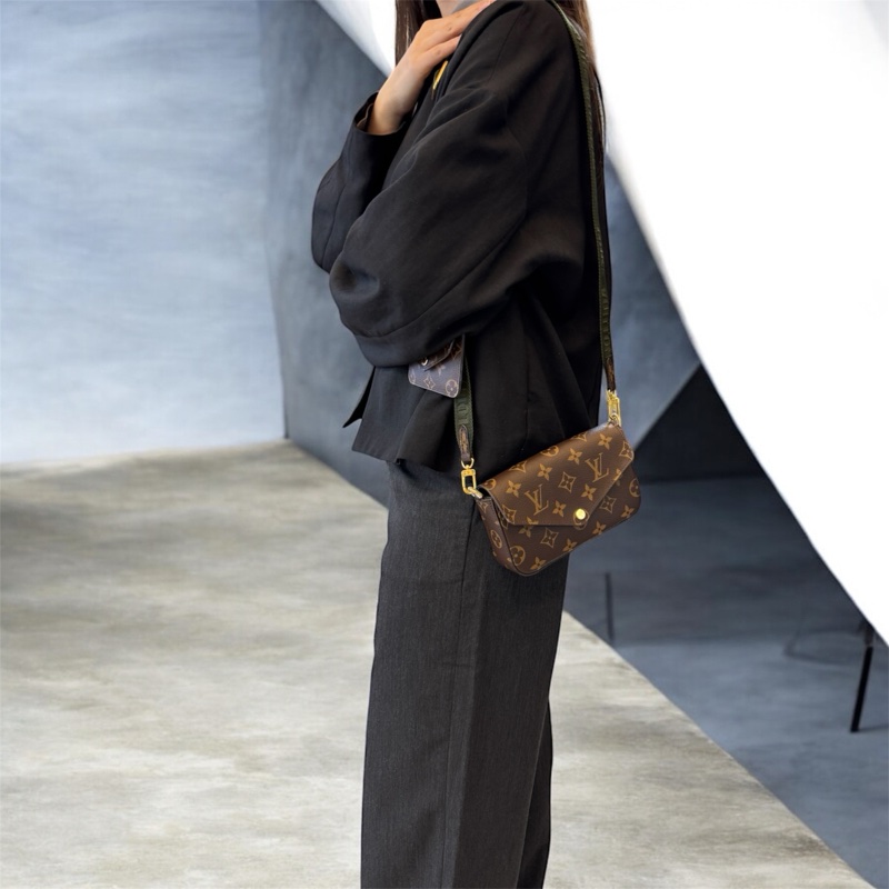 🥨絕版孤品路易威登 Felicie strap go LV原花拼綠背帶二合一麻將包M80091-2