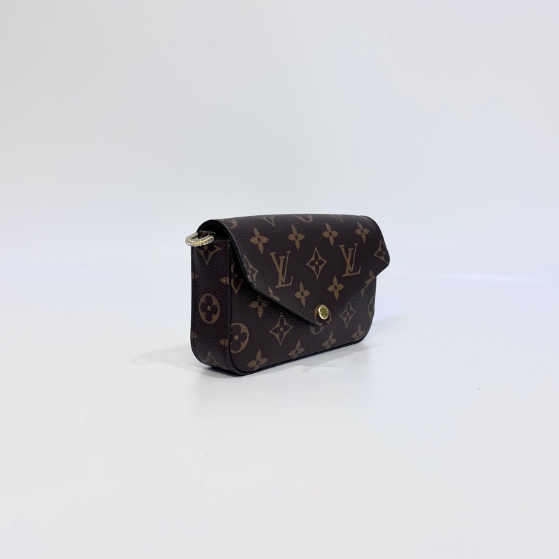 🥨絕版孤品路易威登 Felicie strap go LV原花拼綠背帶二合一麻將包M80091-4