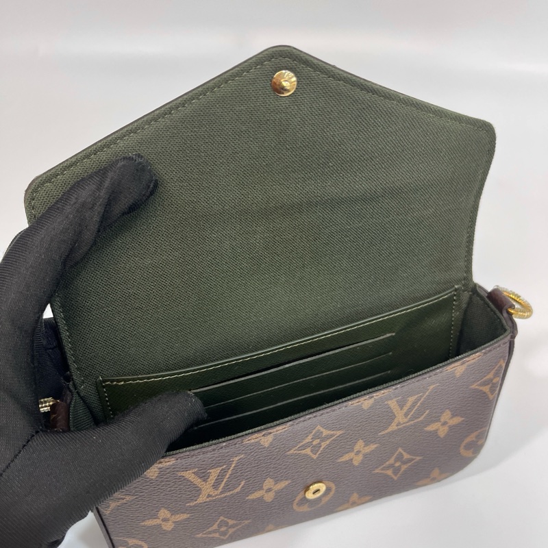 🥨絕版孤品路易威登 Felicie strap go LV原花拼綠背帶二合一麻將包M80091-7