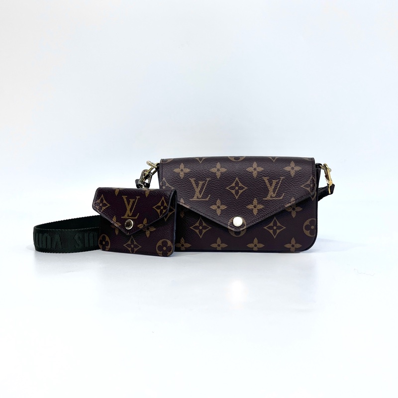🥨絕版孤品路易威登 Felicie strap go LV原花拼綠背帶二合一麻將包M80091-3