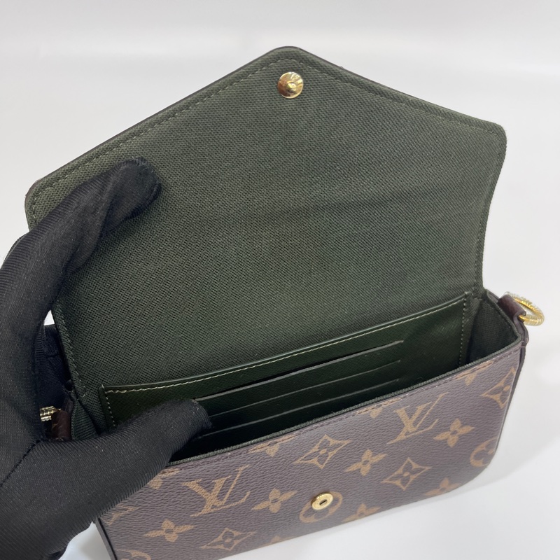 🥨絕版孤品路易威登 Felicie strap go LV原花拼綠背帶二合一麻將包M80091-8