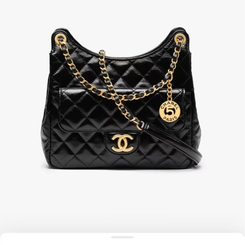 全新25C Chanel 天貓精靈包 黑金中號油臘牛皮,芯片款-0