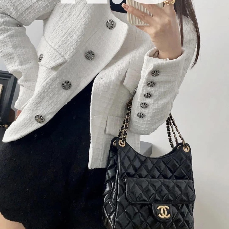 全新25C Chanel 天貓精靈包 黑金中號油臘牛皮,芯片款-2