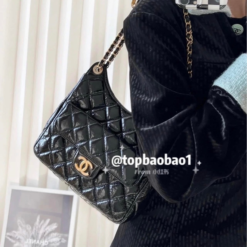 全新25C Chanel 天貓精靈包 黑金中號油臘牛皮,芯片款-4