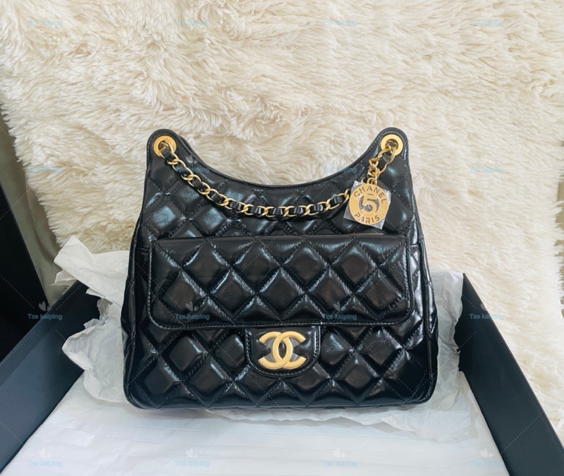 全新25C Chanel 天貓精靈包 黑金中號油臘牛皮,芯片款-5