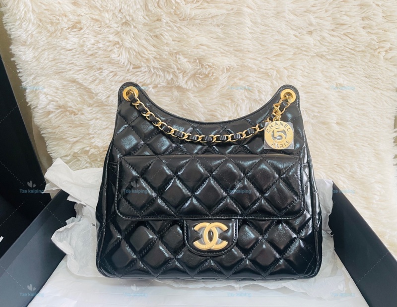 全新25C Chanel 天貓精靈包 黑金中號油臘牛皮,芯片款-6