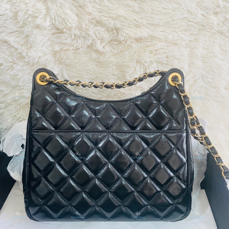 全新25C Chanel 天貓精靈包 黑金中號油臘牛皮,芯片款-7