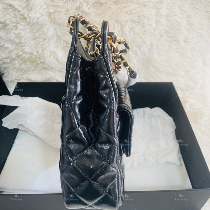 全新25C Chanel 天貓精靈包 黑金中號油臘牛皮,芯片款-12