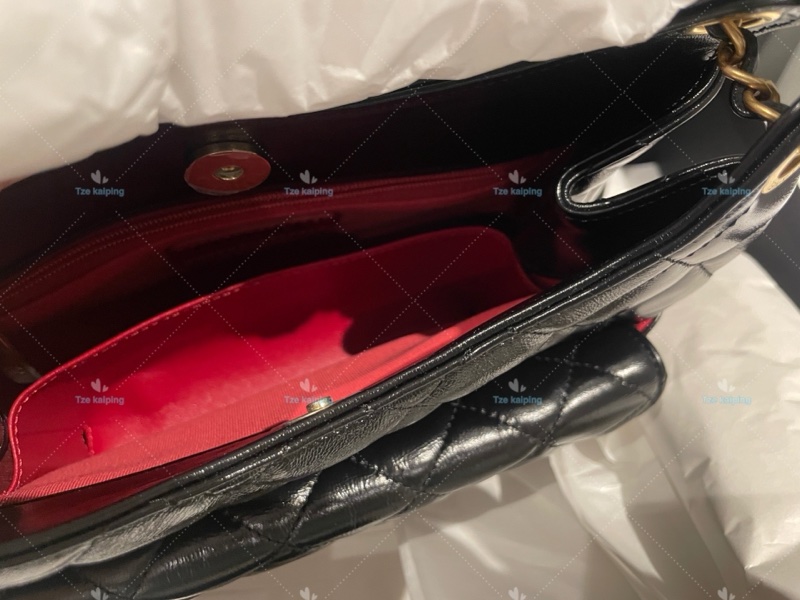 全新25C Chanel 天貓精靈包 黑金中號油臘牛皮,芯片款-14