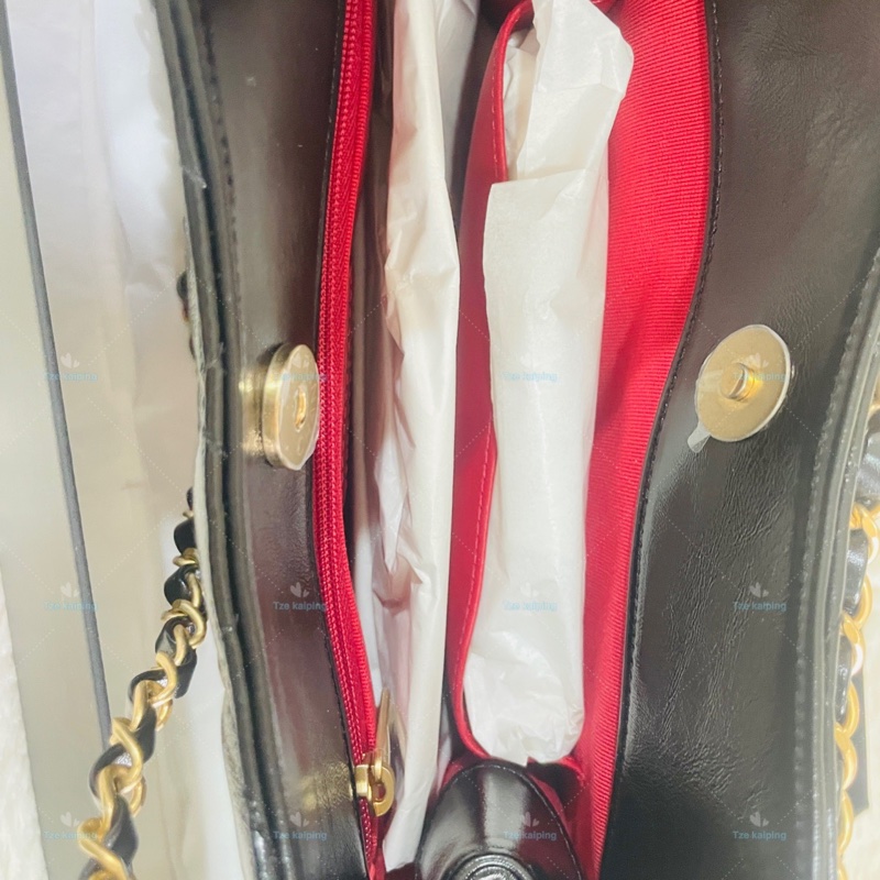 全新25C Chanel 天貓精靈包 黑金中號油臘牛皮,芯片款-17