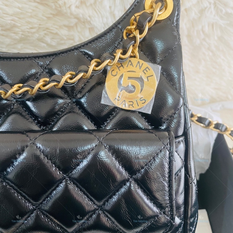 全新25C Chanel 天貓精靈包 黑金中號油臘牛皮,芯片款-20