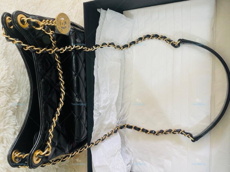 全新25C Chanel 天貓精靈包 黑金中號油臘牛皮,芯片款-21
