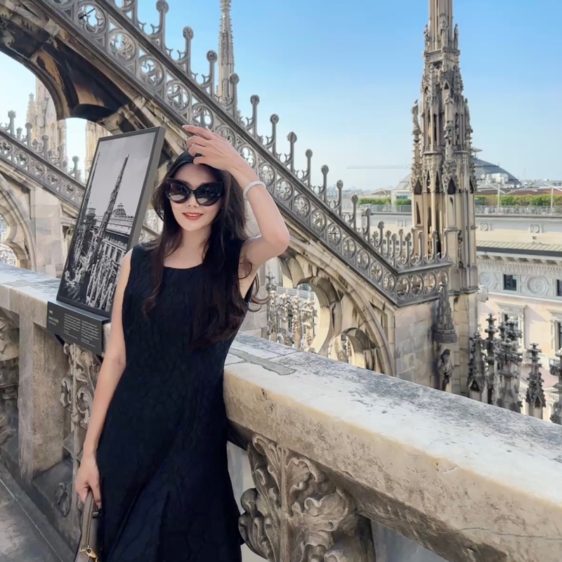 FENDI 黑色緹花魚尾黑洋裝-0